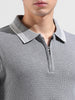 Men's Grey Slim Fit Textured Flat Knit Polo Collar T-Shirt