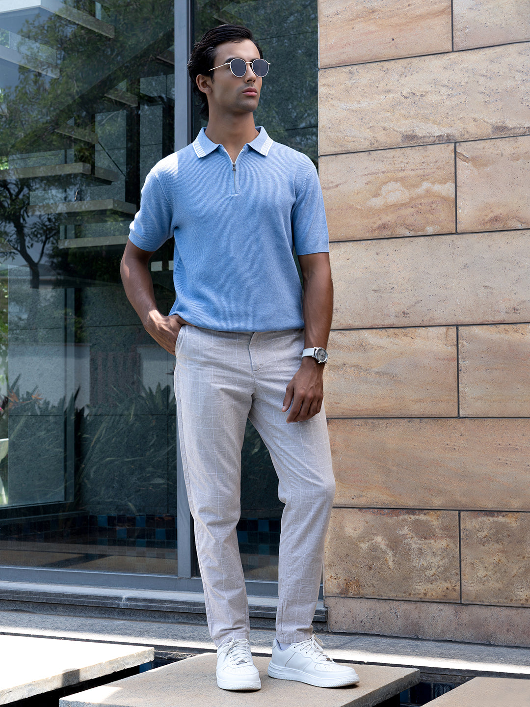 Men's Flat Knit Zipper Polo Slim Fit T-shirt