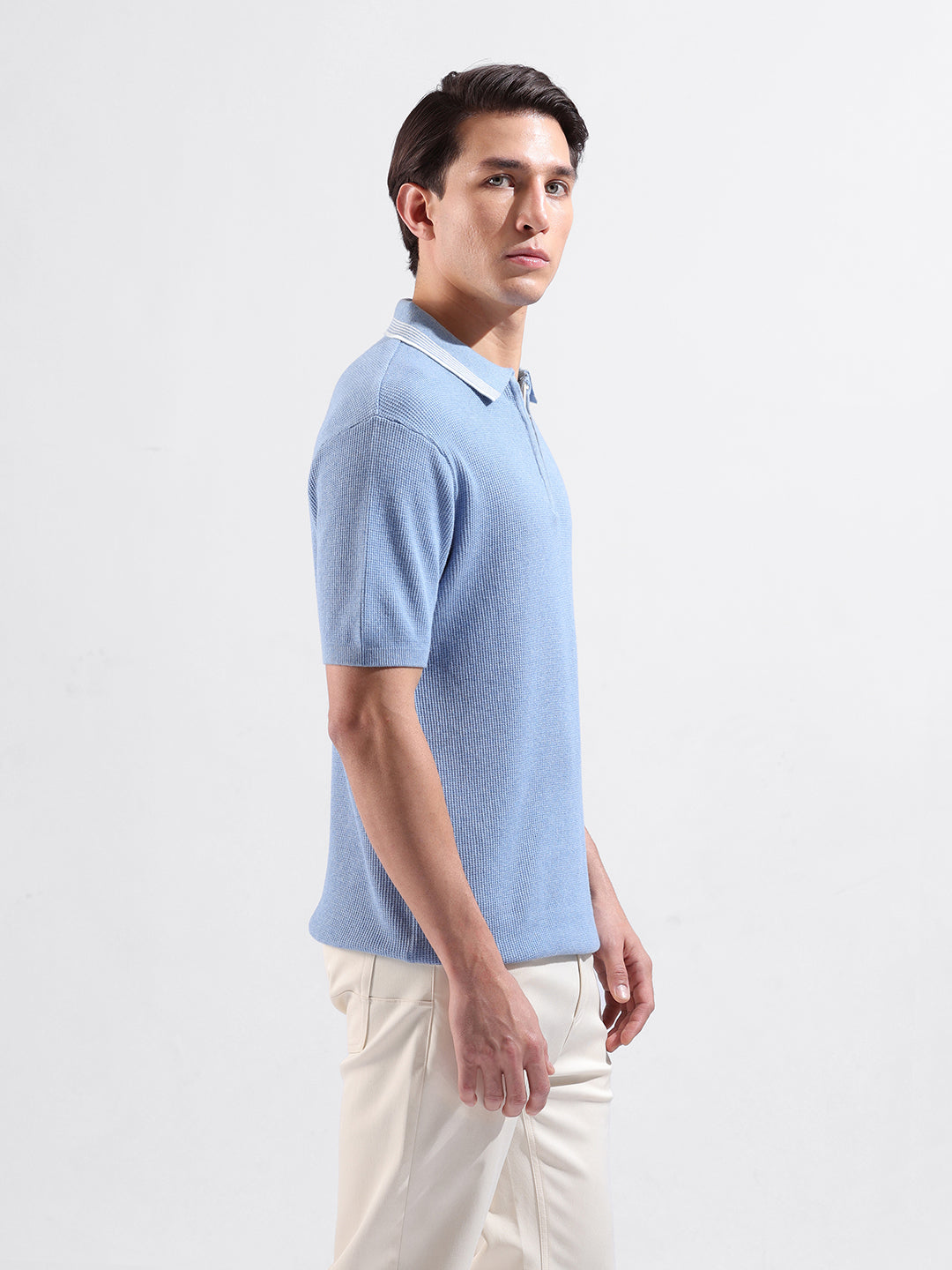 Men's Flat Knit Zipper Polo Slim Fit T-shirt