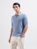 Men's Blue Slim Fit Textured Flat Knit Polo Collar T-Shirt