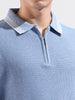 Men's Blue Slim Fit Textured Flat Knit Polo Collar T-Shirt