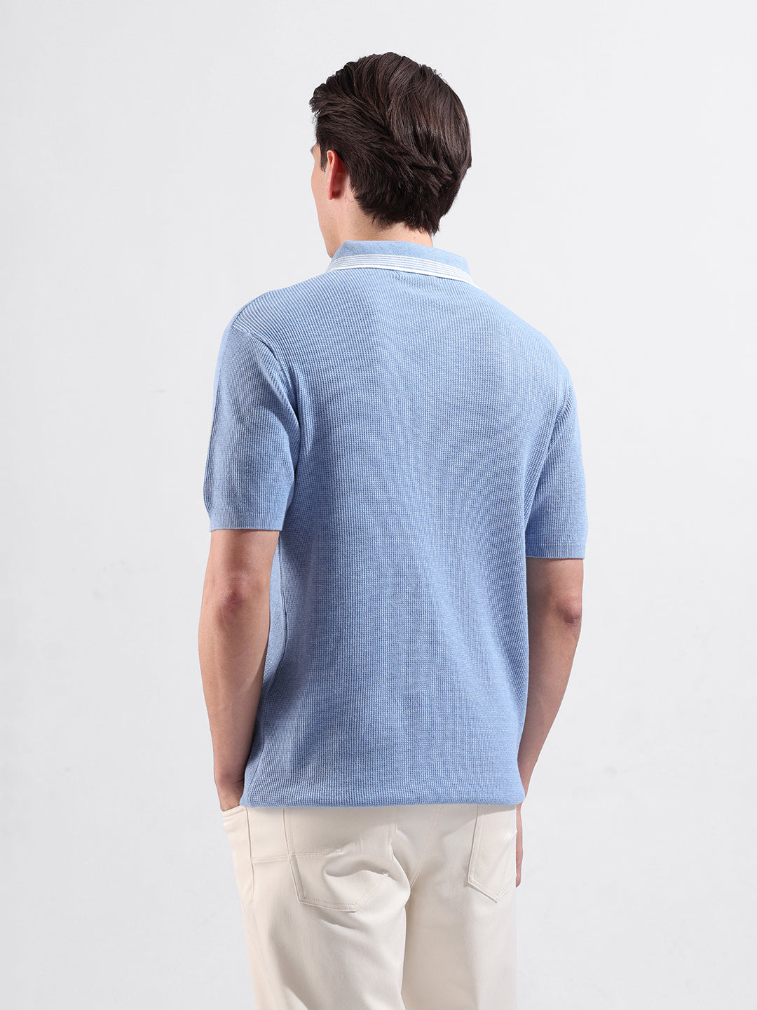 Men's Flat Knit Zipper Polo Slim Fit T-shirt