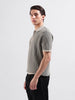 Men's Black Slim Fit Textured Flat Knit Polo Collar T-Shirt