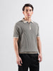 Men's Black Slim Fit Textured Flat Knit Polo Collar T-Shirt