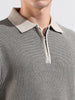 Men's Black Slim Fit Textured Flat Knit Polo Collar T-Shirt