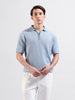 Men's Blue Slim Fit Textured Flat Knit Polo Collar T-Shirt