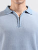 Men's Blue Slim Fit Textured Flat Knit Polo Collar T-Shirt