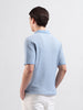 Men's Blue Slim Fit Textured Flat Knit Polo Collar T-Shirt