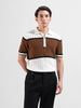 Men's White Slim Fit Textured Flat Knit Polo Collar T-Shirt