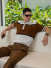 Men's White Slim Fit Textured Flat Knit Polo Collar T-Shirt