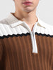 Men's White Slim Fit Textured Flat Knit Polo Collar T-Shirt