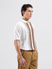 Men's White Slim Fit Textured Flat Knit Polo Collar T-Shirt