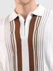 Men's White Slim Fit Textured Flat Knit Polo Collar T-Shirt