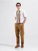 Men's White Slim Fit Textured Flat Knit Polo Collar T-Shirt