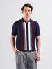 Men's Blue Slim Fit Textured Flat Knit Polo Collar T-Shirt