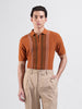 Men's Rust Slim Fit Textured Flat Knit Polo Collar T-Shirt