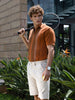 Men's Rust Slim Fit Textured Flat Knit Polo Collar T-Shirt