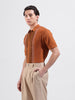 Men's Rust Slim Fit Textured Flat Knit Polo Collar T-Shirt