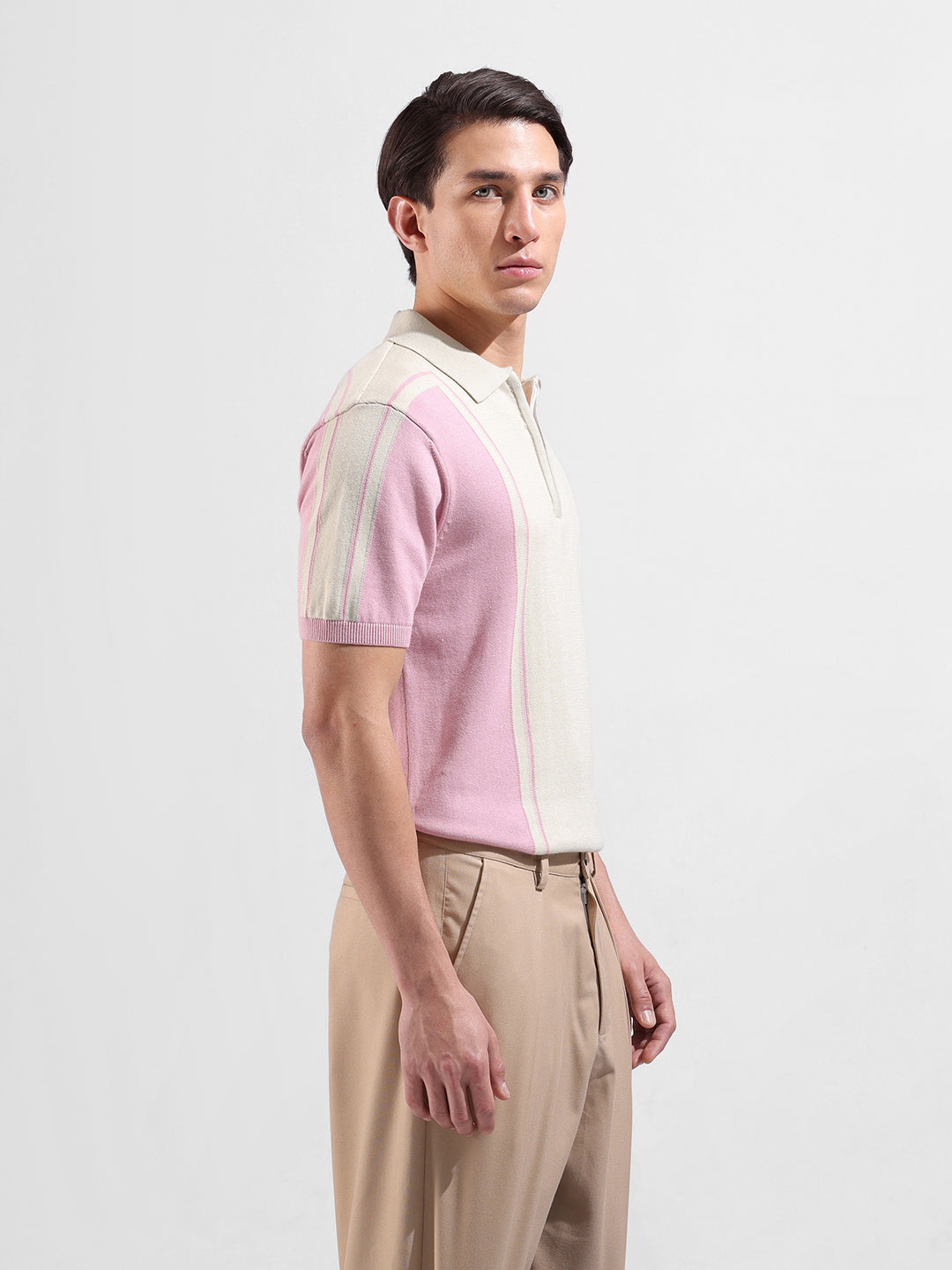 Men's Flat Knit Zipper slim Polo T-shirt