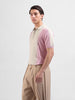 Men's Pink Slim Fit Textured Flat Knit Polo Collar T-Shirt