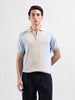Men's Blue Slim Fit Textured Flat Knit Polo Collar T-Shirt