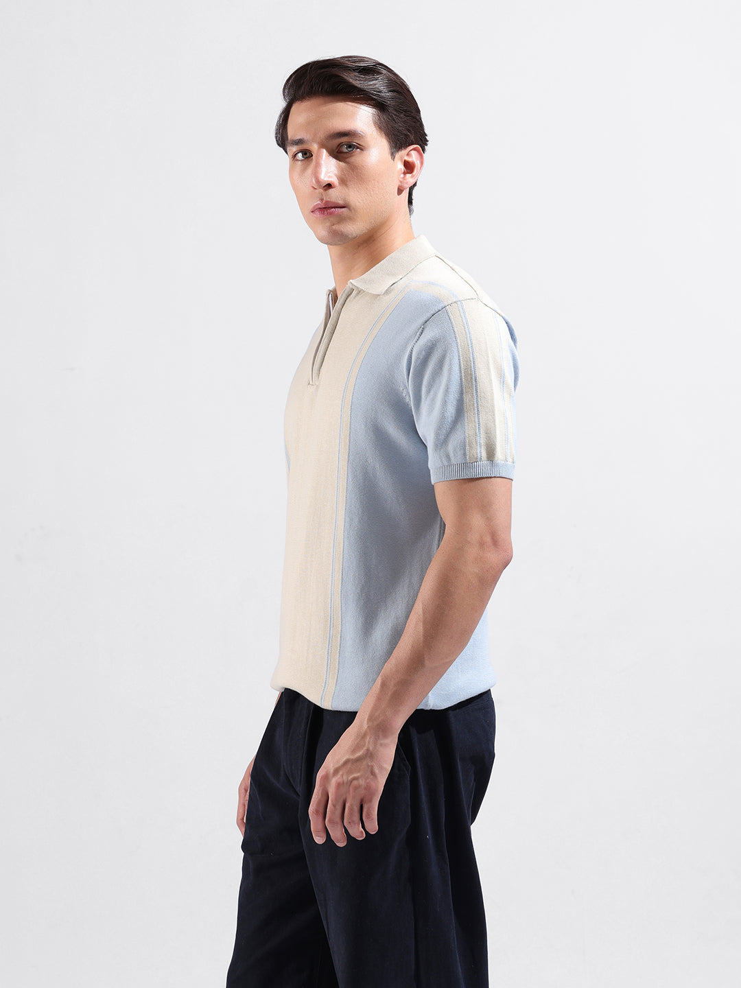 Men's Flat Knit Zipper slim Polo T-shirt