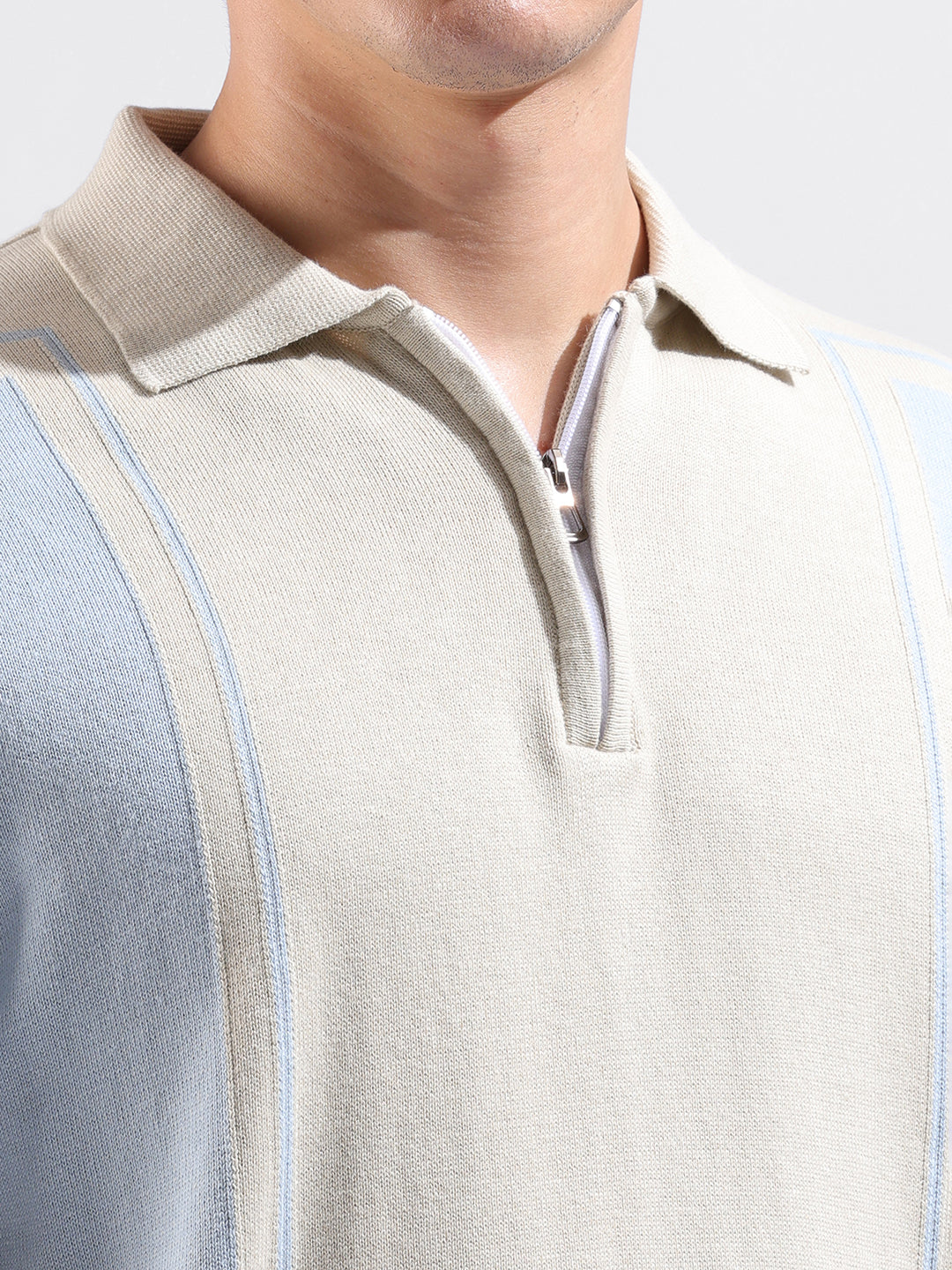 Men's Flat Knit Zipper slim Polo T-shirt