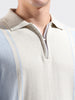 Men's Blue Slim Fit Textured Flat Knit Polo Collar T-Shirt