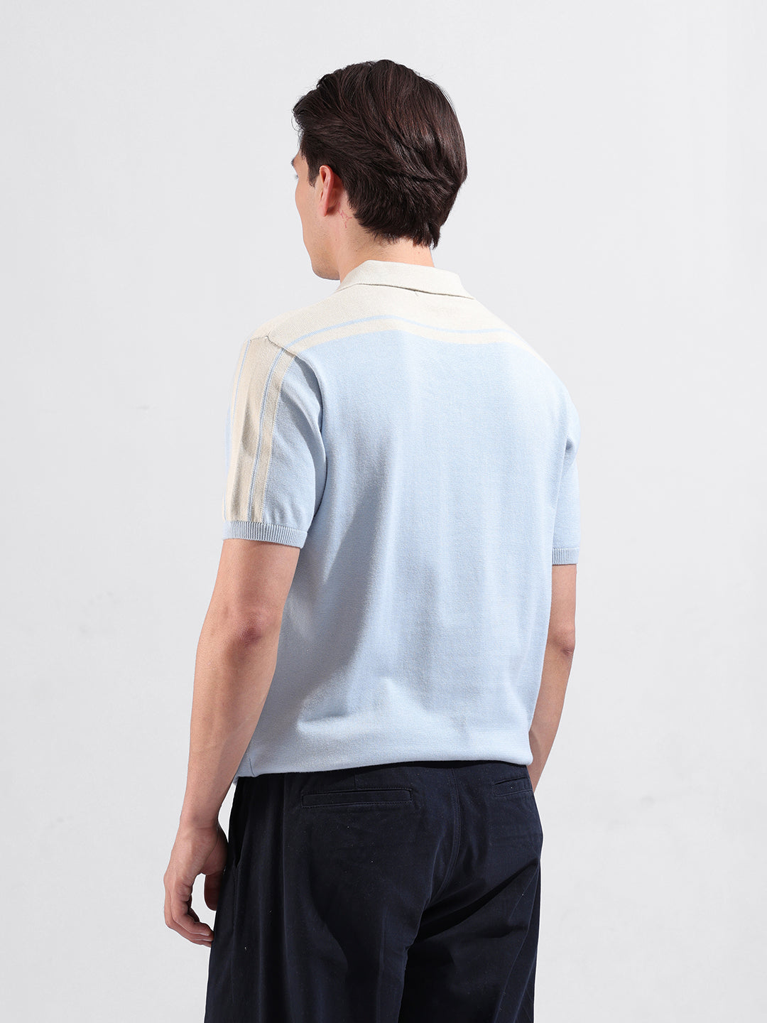 Men's Flat Knit Zipper slim Polo T-shirt