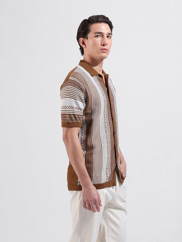 Men's Brown Slim Fit Textured Flat Knit Shirt