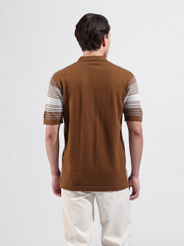 Men's Brown Slim Fit Textured Flat Knit Shirt