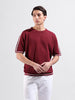 Men's Maroon Oversized Fit Solid Flat Knit Crew Neck T-Shirt