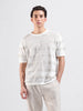 Men's White Oversized Fit Striped Flat Knit Crew Neck T-Shirt