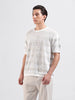 Men's White Oversized Fit Striped Flat Knit Crew Neck T-Shirt