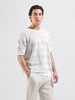 Men's White Oversized Fit Striped Flat Knit Crew Neck T-Shirt
