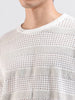 Men's White Oversized Fit Striped Flat Knit Crew Neck T-Shirt