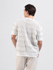 Men's White Oversized Fit Striped Flat Knit Crew Neck T-Shirt