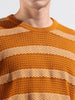 Men's Rust Oversized Fit Striped Flat Knit Polo Collar T-Shirt