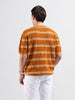 Men's Rust Oversized Fit Striped Flat Knit Polo Collar T-Shirt