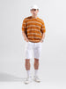 Men's Rust Oversized Fit Striped Flat Knit Polo Collar T-Shirt