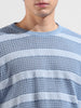 Men's Blue Oversized Fit Striped Flat Knit Polo Collar T-Shirt
