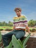 Men's Multicolor Oversized Fit Striped Flat Knit Crew Neck T-Shirt