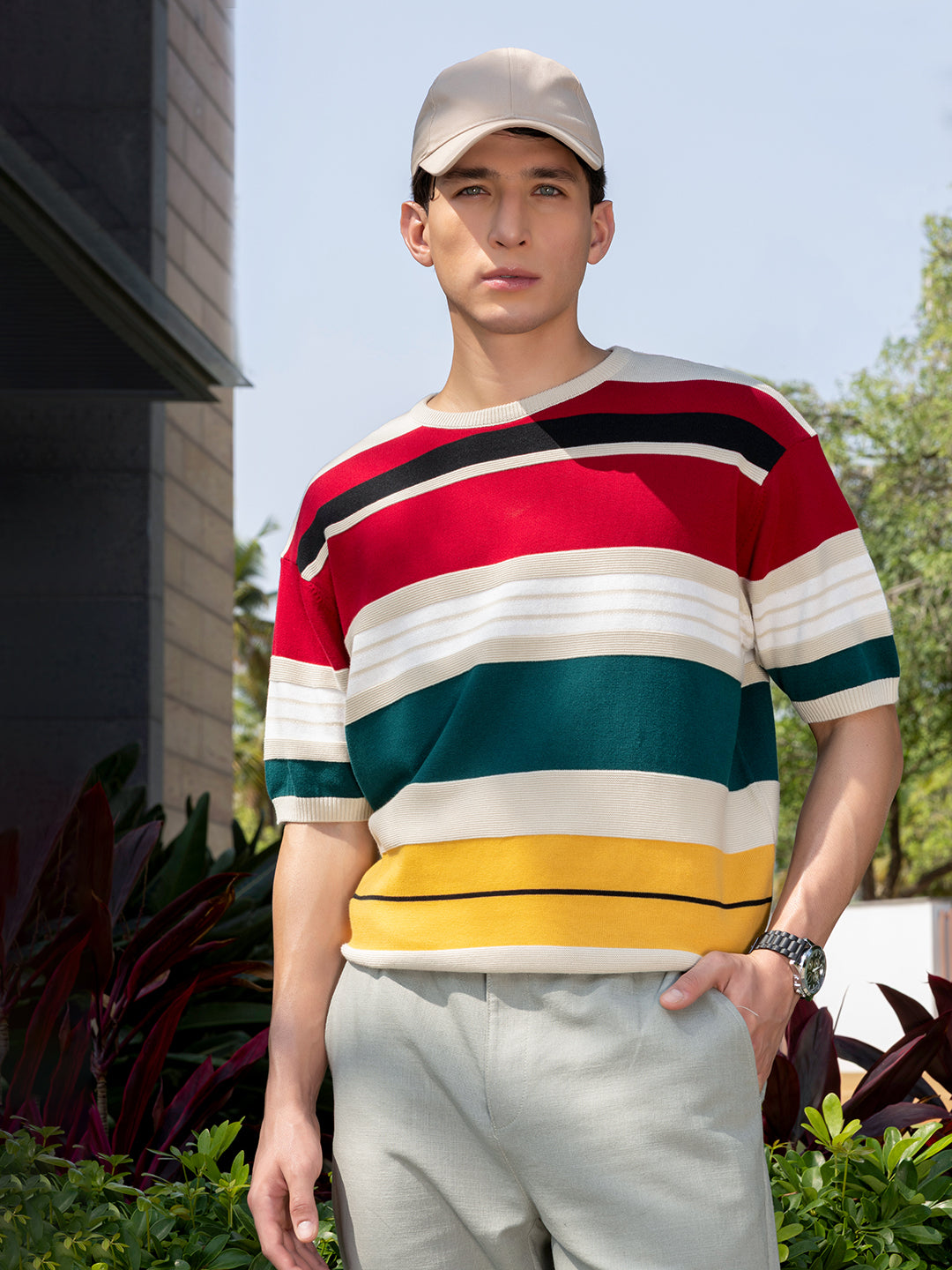 Men's Flat Knit Oversized Fit Round Neck T-shirt