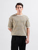 Men's Cream Oversized Fit Textured Flat Knit Polo Collar T-Shirt