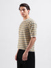 Men's Cream Oversized Fit Textured Flat Knit Polo Collar T-Shirt