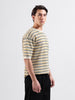 Men's Cream Oversized Fit Textured Flat Knit Polo Collar T-Shirt