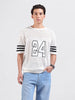 Men's White Oversized Fit Textured Flat Knit Crew Neck T-Shirt