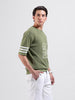 Men's Green Oversized Fit Textured Flat Knit Crew Neck T-Shirt