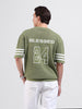 Men's Green Oversized Fit Textured Flat Knit Crew Neck T-Shirt