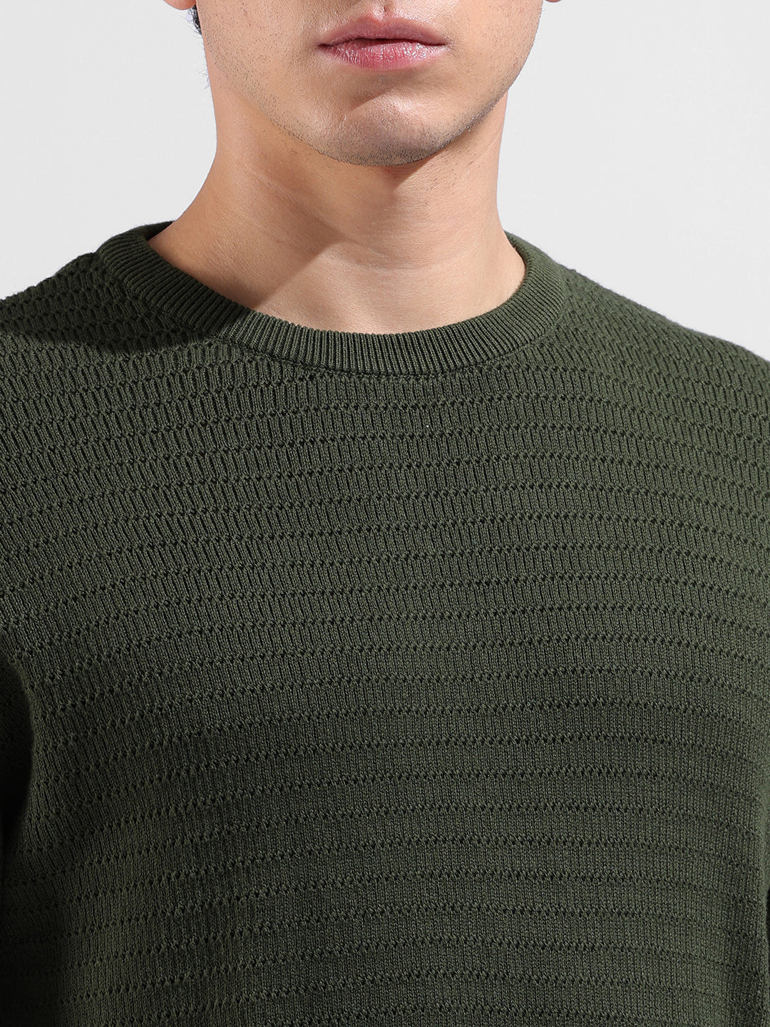 Men's Green Slim Fit Textured Flat Knit Polo Collar T-Shirt